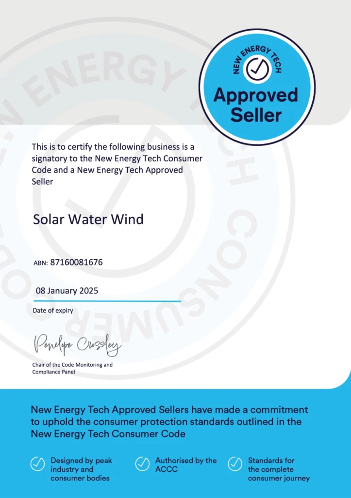 A new energy tech-approved seller certificate for Solar Water Wind